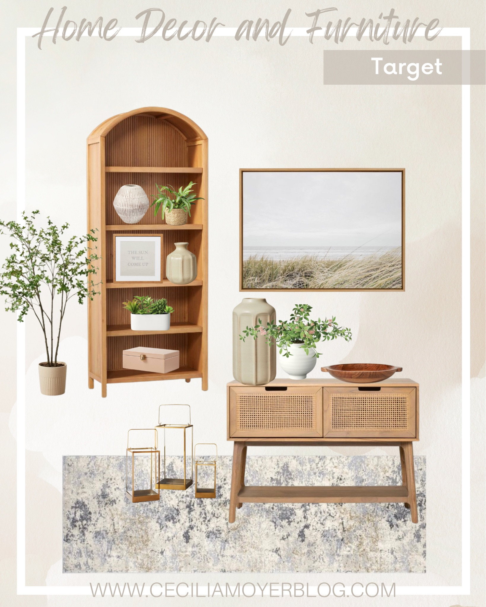 Target home decor for living room, entry, foyer, or dining room!  Wall decor - faux tree - console table - bookshelf - area rug - home decor 

#LTKunder50 #LTKhome #LTKunder100