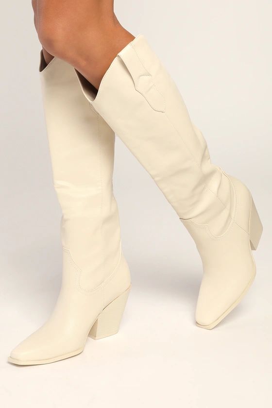 Catya Bone Knee-High Cowboy Boots | Lulus (US)
