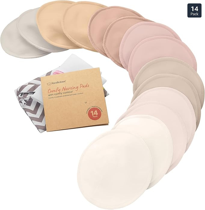 Organic Nursing Pads - 14 Washable Breast Pads for Breastfeeding, Wash Bag, Viscose Derived from ... | Amazon (US)