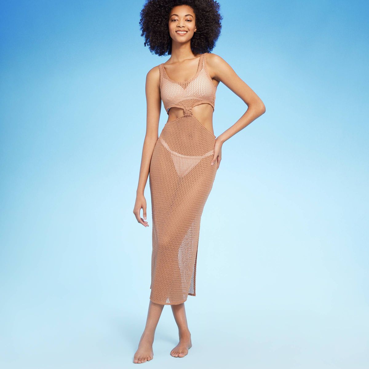 Women's Cut Out Crochet Cover Up Dress - Shade & Shore™ Light Brown | Target