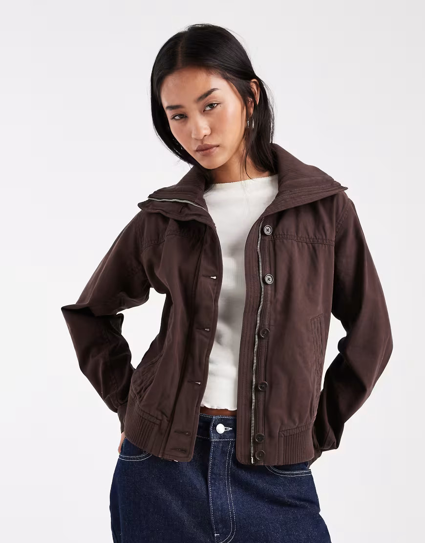 Hollister y2k vintage bomber jacket in dark brown | ASOS (Global)