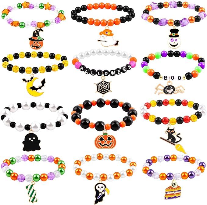 DULEFUN 12pcs Halloween Bracelets for Kids, Halloween Party Favors Bead Bracelets and Jewelry Cha... | Amazon (US)