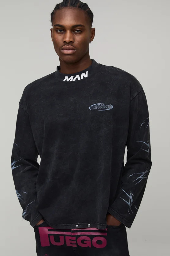 Oversized Boxy MAN sport Moto Graphic Long Sleeve T-shirt | boohooMAN (DE, IE & UK)