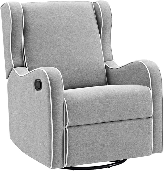 Angel Line Rebecca Upholstered Swivel Gliding Recliner, Gray Linen with White Piping | Amazon (US)