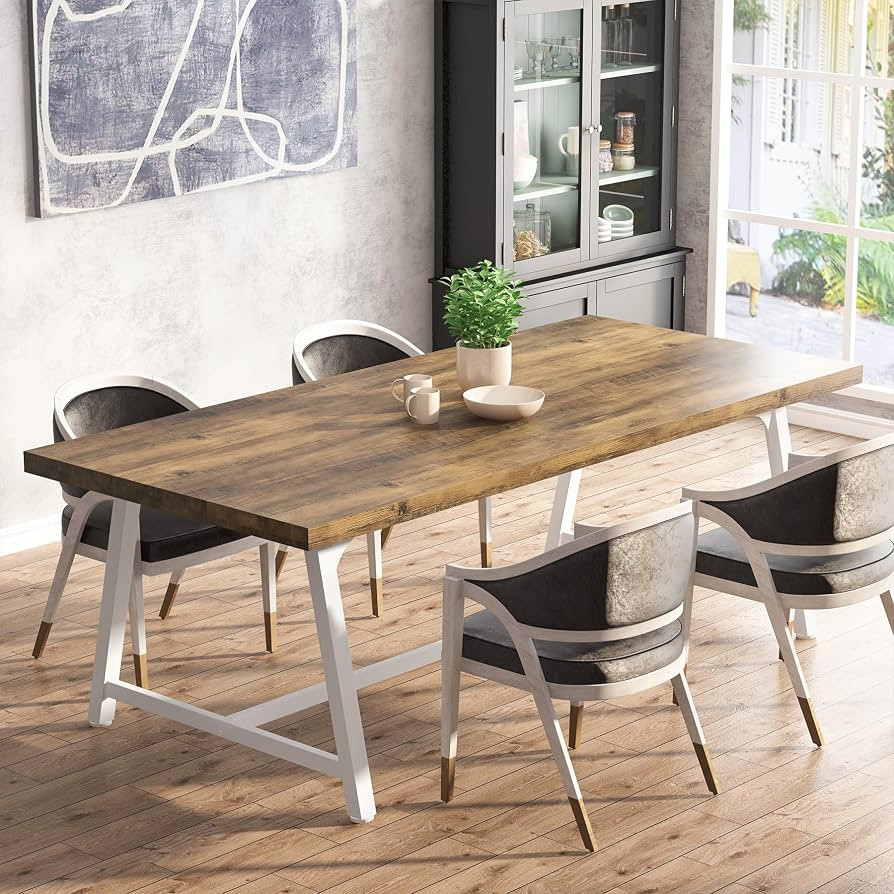 Tribesigns Dining Table for 8 People, 70.87-inch Rectangular Wood Kitchen Table with Strong Metal... | Amazon (US)