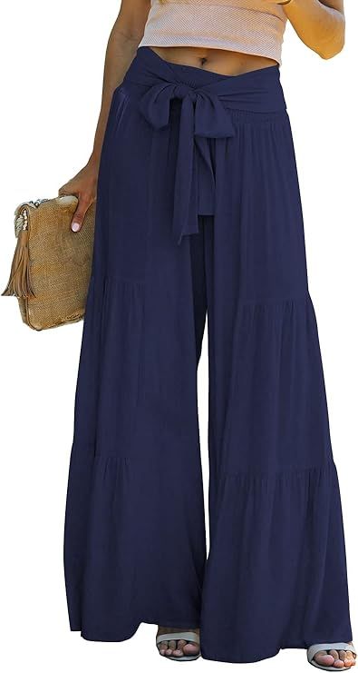 Lafural Women Summer High Waisted Cotton Linen Flare Palazzo Pants Skirt Pant Long Bell Bottom Lo... | Amazon (US)