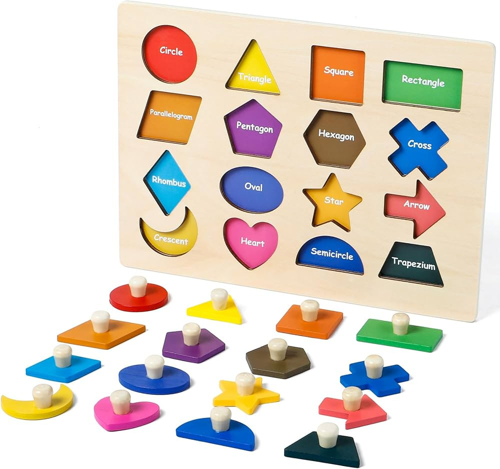 Shape Puzzles Wooden Puzzles for Toddlers, Peg Puzzle Educational Shape Sorter Toys Wooden Shape ... | Amazon (US)