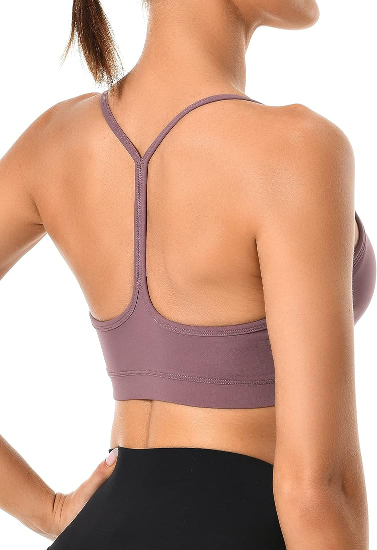 YUNOGA Women's Y Back Sports Bra Padded Racerback Spaghetti Thin Strap Support Workout Yoga Bra | Amazon (US)