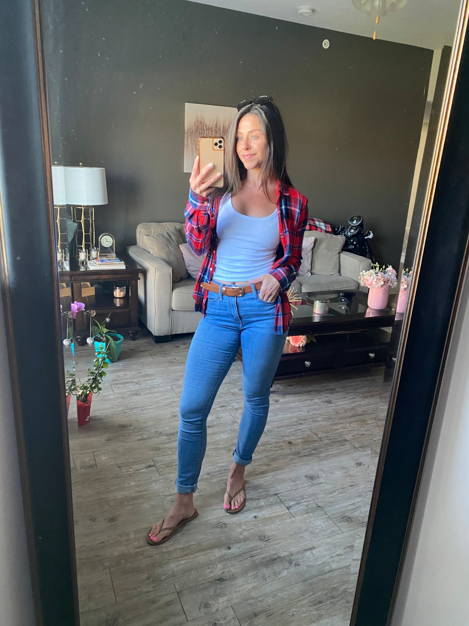 An oldie but a goodie. One of my fave go to outfits that I can’t get enough of. Lightweight plaid shirt, white tank, high waisted jeans and sandals. Add a belt and some sunnies to complete the look

My fave dry volume and texture spray from Living Proof - use code JESSICAMAD to save 15% 

#LTKFindsUnder100 #LTKStyleTip #LTKShoeCrush