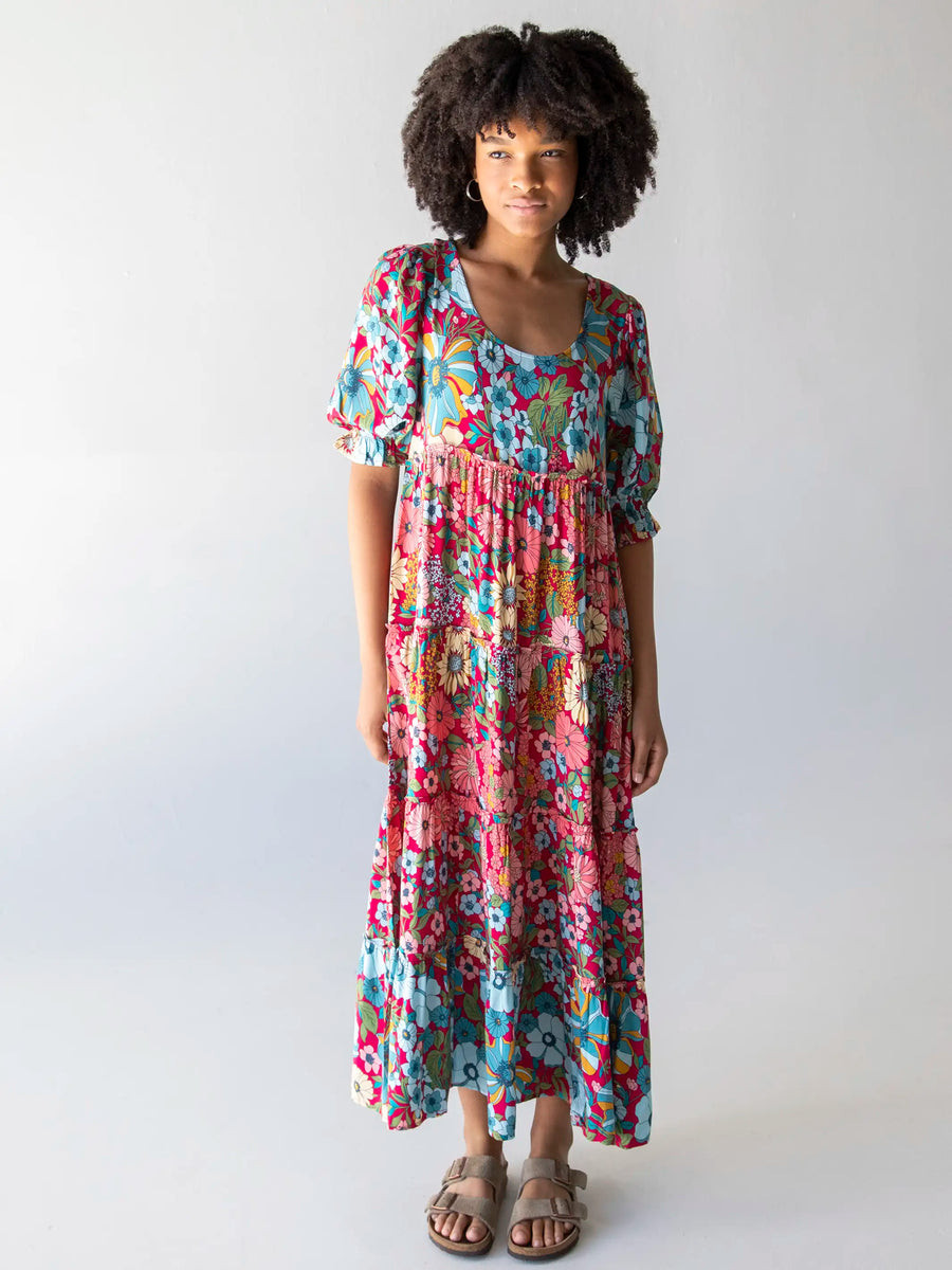 Collette Tiered Maxi Dress - Blue Red Floral | Natural Life