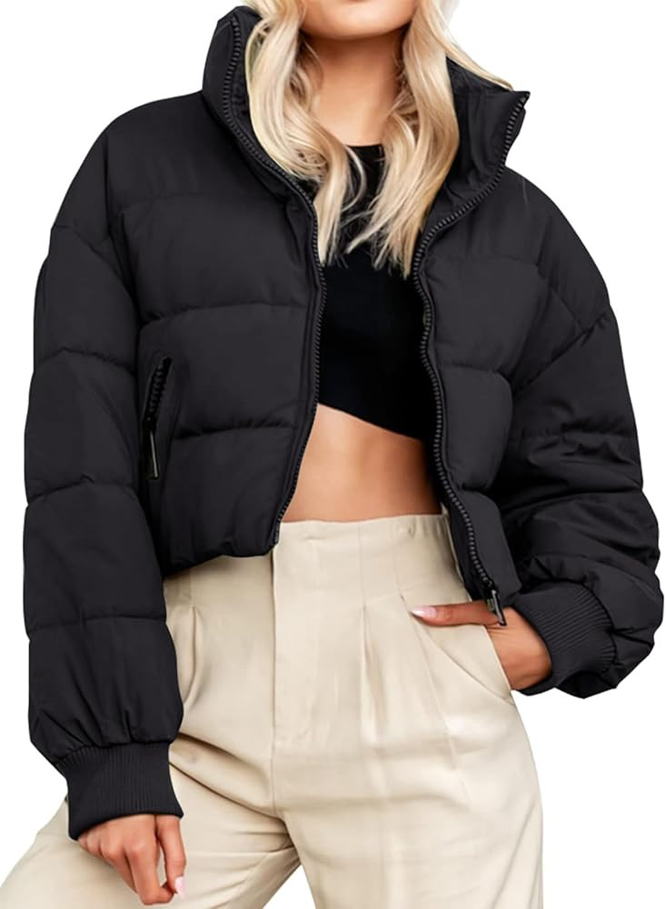 Gihuo Women's Winter Puffer Jacket Cropped Lightweight Zip Up Padded Coat Oversized Stand Collar ... | Amazon (US)