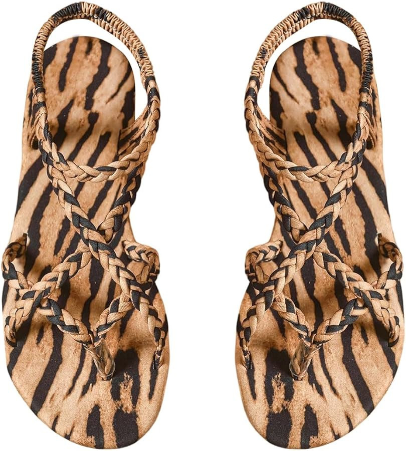 GORGLITTER Women's Leopard Strappy Sandals Cheetah Open Toe Summer Dressy Slide Flip Flop | Amazon (US)