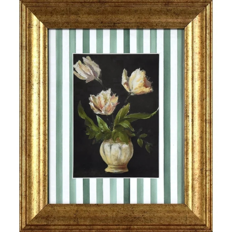 Home Decor Collection Moody Tulips with Watercolor Stripes Pine Green Vintage Antique Frame 10x12... | Walmart (US)