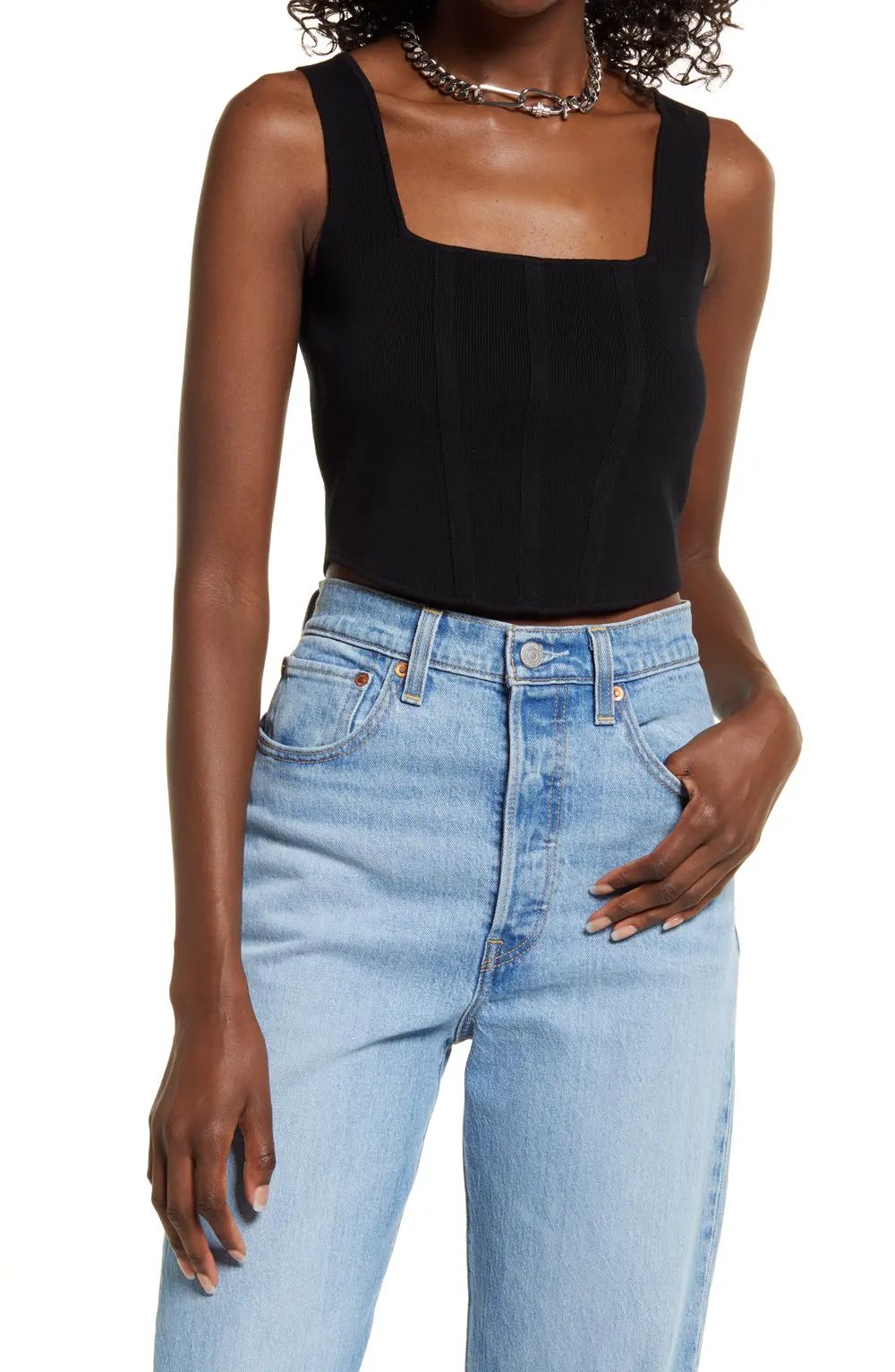 Open Edit Corset Crop Sweater Tank, Size Large in Black at Nordstrom | Nordstrom Canada