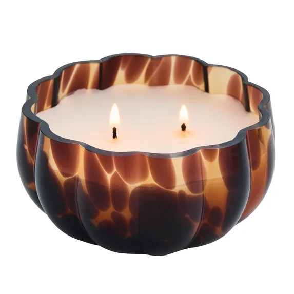 Better Homes & Gardens 2-Wick 8 oz Dark Brown Tortoiseshell Glass Pumpkin Jar Candle, Farm Apple ... | Walmart (US)