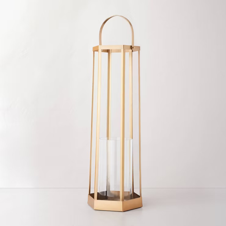 Rustic Hexagon Candle Lantern Brass Finish - Hearth & Hand™ with Magnolia | Target