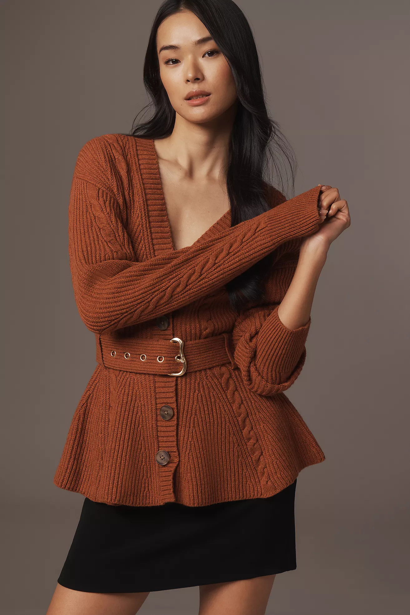 Maeve Belted Cable Cardigan Sweater | Anthropologie (US)