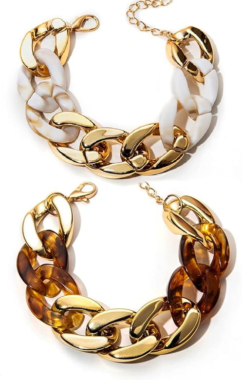 2Pcs Resin Link Bracelet Trendy Bracelet Colorful Bracelet Acrylic Paperclip Chain Bracelet-Charm Da | Amazon (US)