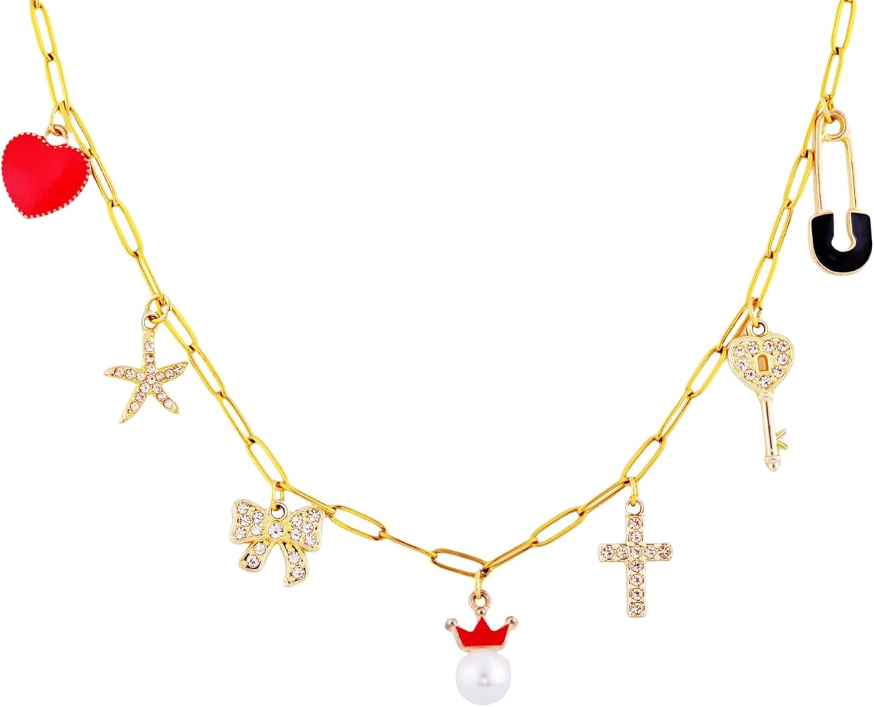 Gold Charm Necklace for Women Chunky Statement Paperclip Stainless Steel 18K Gold Plated Boho Cho... | Amazon (US)