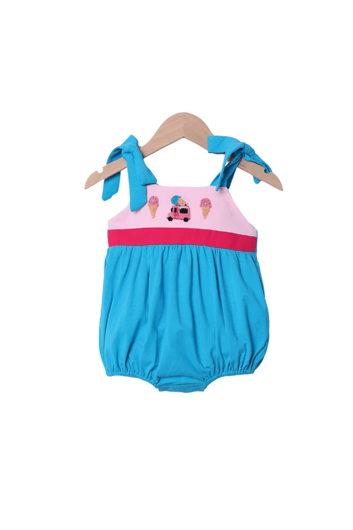 French Knot Ice Cream Truck Aqua/Pink Knit Bubble | The Smocked Flamingo