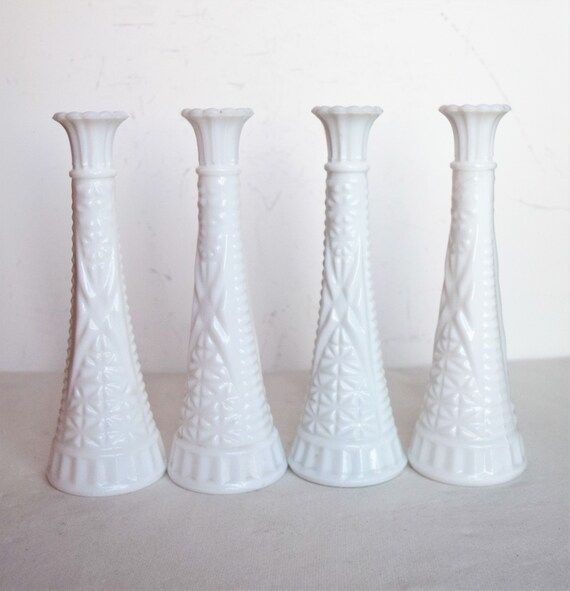 Set of 4 Vintage Tall 9 Milk Glass Vases/Wedding Table | Etsy | Etsy (US)