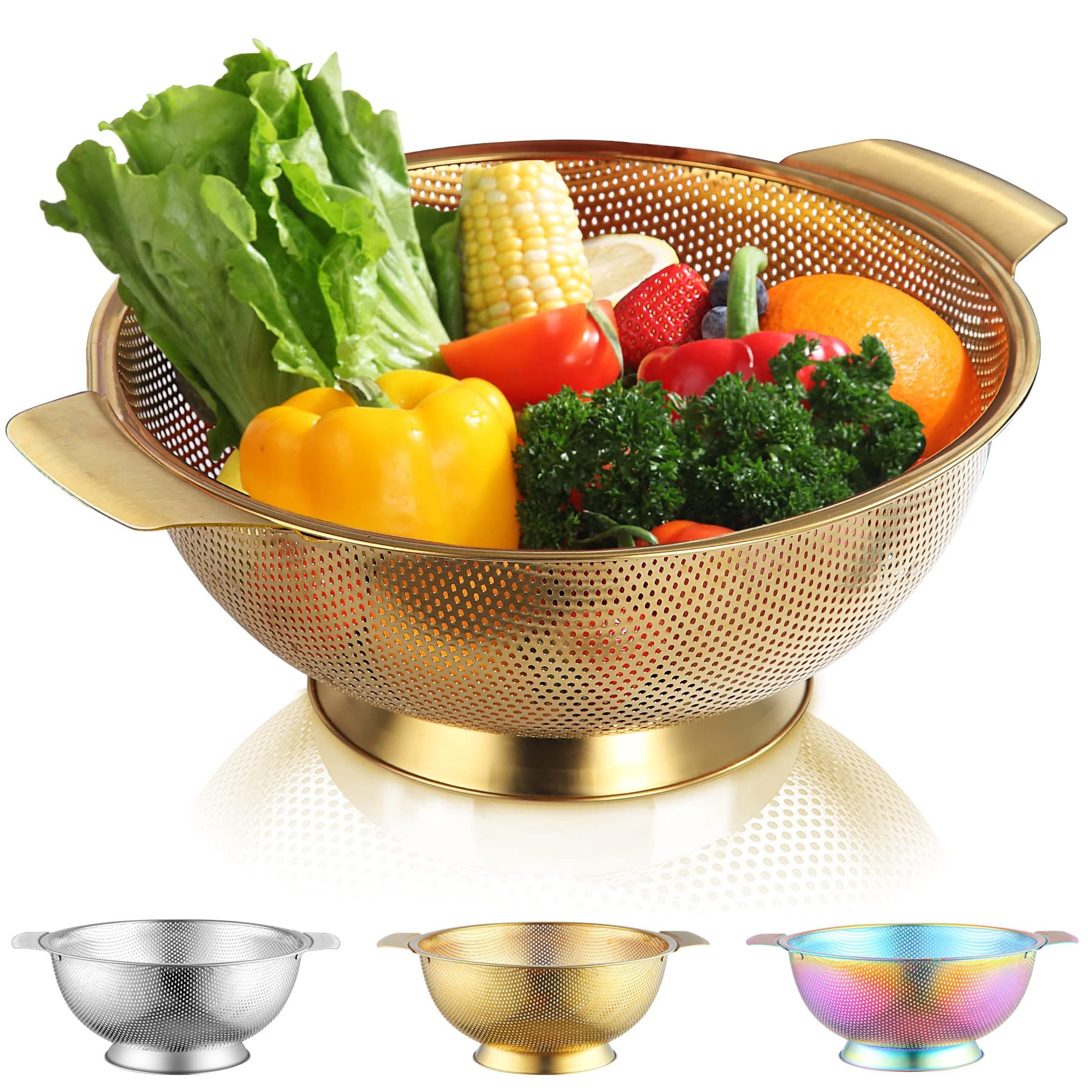 Kyraton Gold Colander 5 Quart, Professional Titanium Gold Plating Stainless Steel Strainer with H... | Amazon (US)