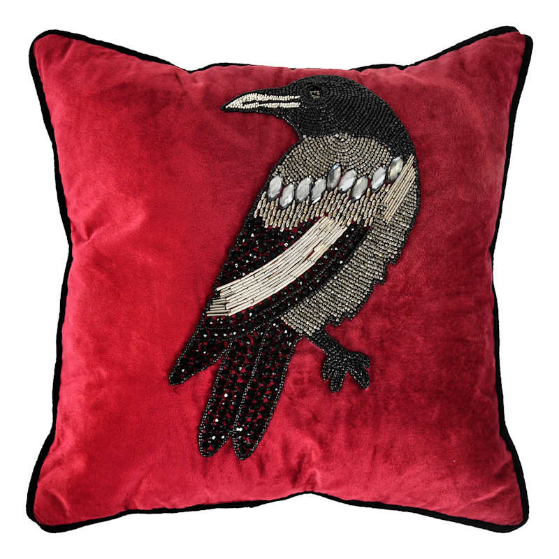 Red Velvet Fully Beaded Raven Throw Pillow, 18", sold by At Home | At Home