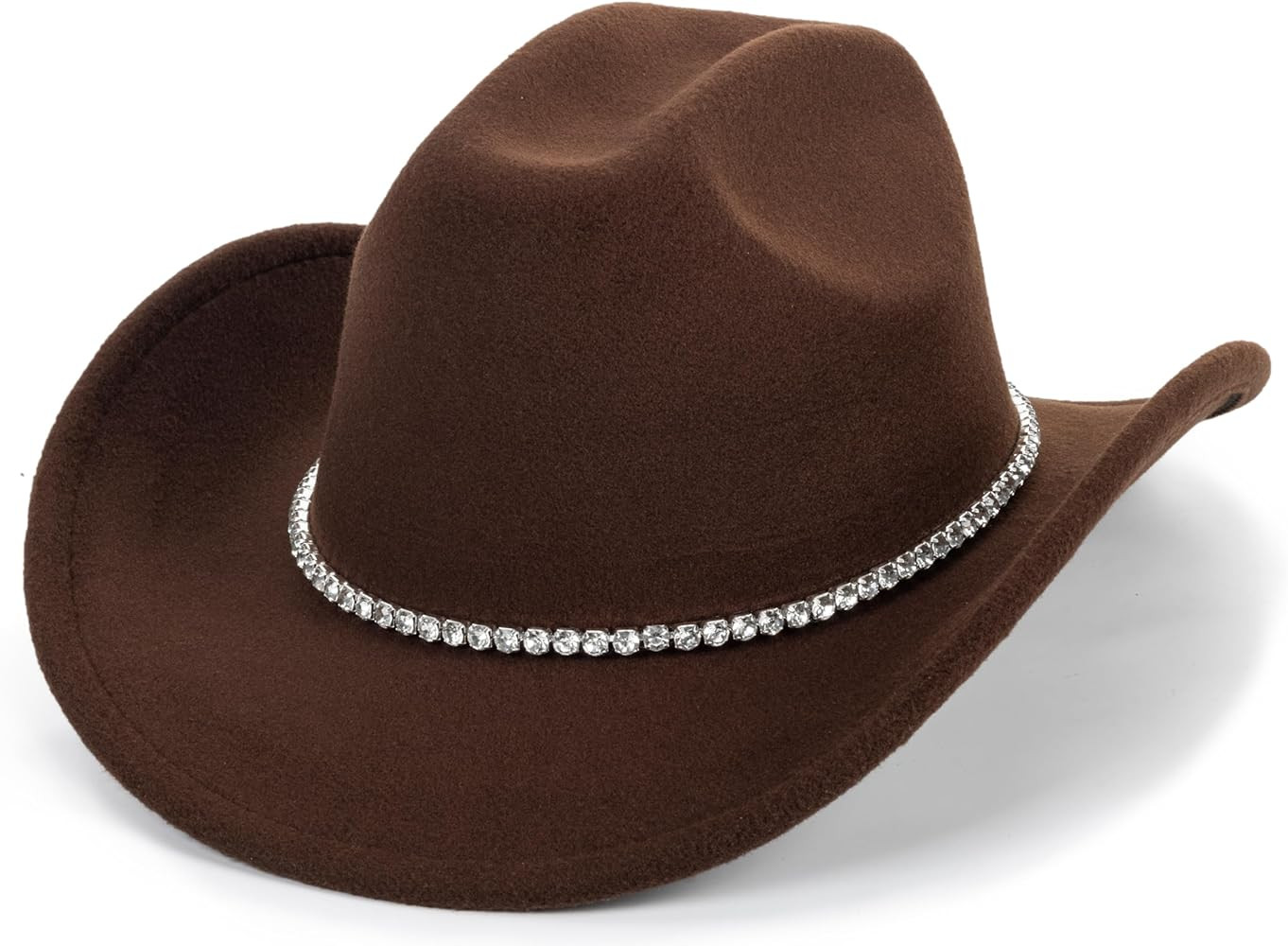 Bling Rhinestone Cowgirl Hat for Women Men, Rolled Wide Brim Western Felt Fedora Sparkly Disco Co... | Amazon (US)