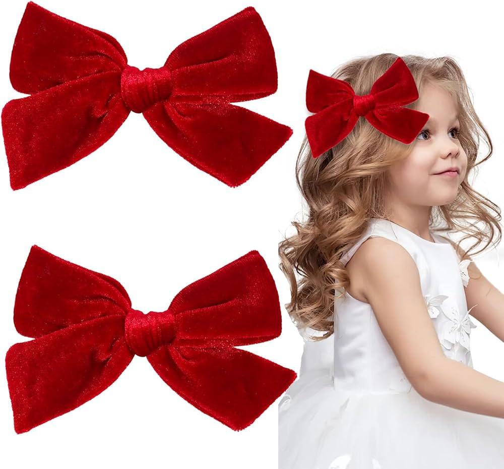 2 PCS Velvet Hair Bows Alligator Clips 4.7inch Hand-made Baby Girl Hair Bows Hair Accessories for... | Amazon (US)
