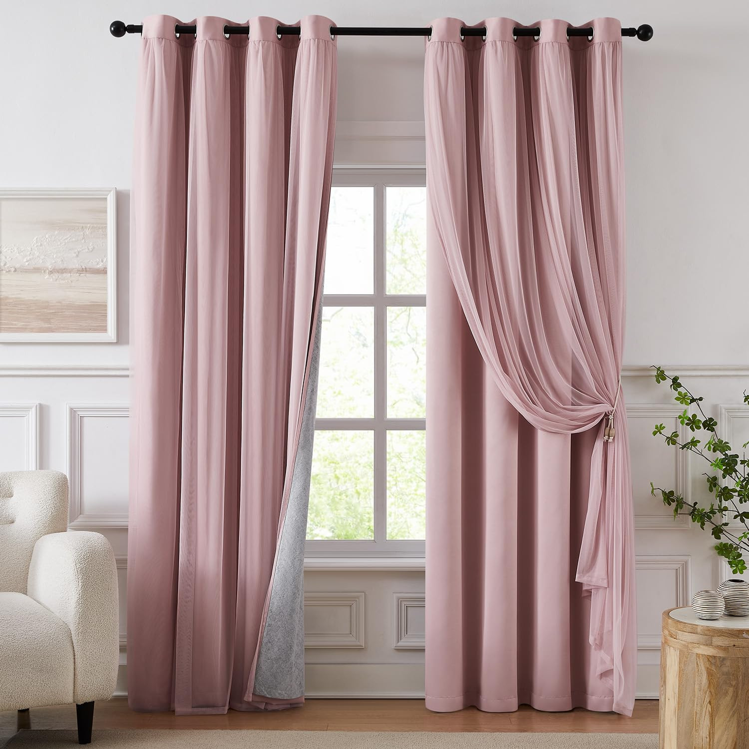 100% Blackout Curtains for Bedroom, Double Layer Pink Curtains, Black Out Curtain 96 inch Long wi... | Amazon (US)