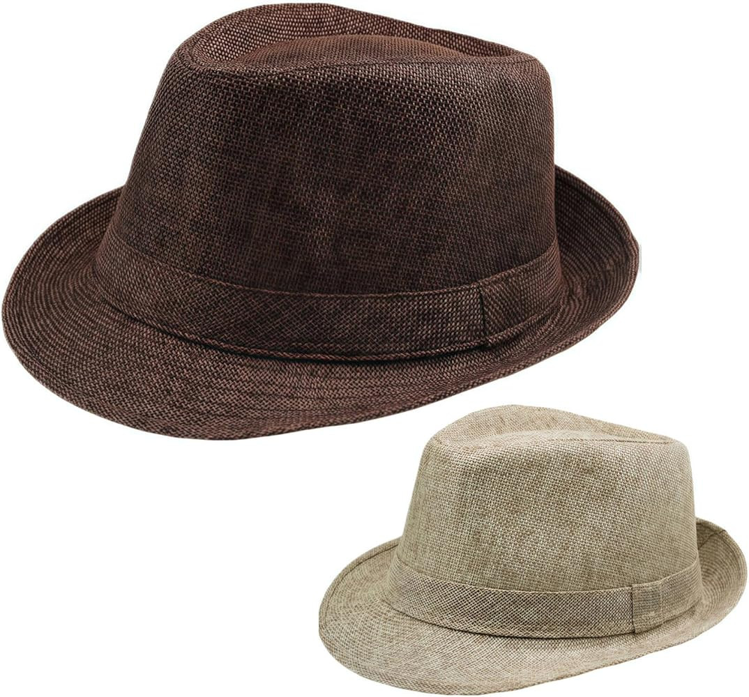 2PCS Classic Fedora Hat for Men Women Short Brim Panama Summer Beach Hat Accessories | Amazon (US)