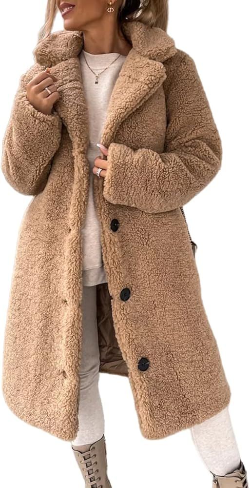 Vliolat Womens Winter Clothes 2022 Fuzzy Fleece Lapel Open Front Long Cardigan Coat Faux Fur Warm... | Amazon (US)