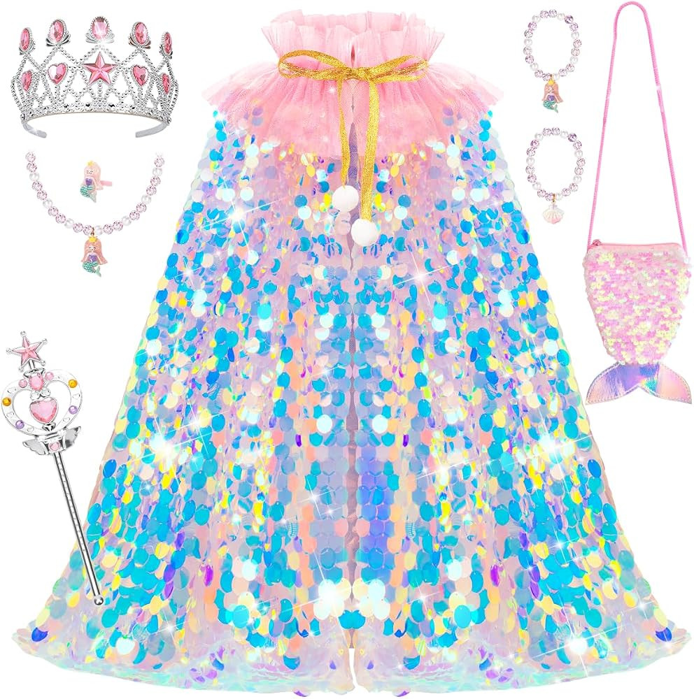 Sparkly & densely sequin cape with bag, premium dress up clothes for pretend play, Christmas birt... | Amazon (US)