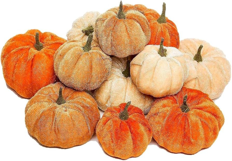 Halloween Artificial Pumpkins 12Pcs Velvet Pumpkin Ornament Mini Fake Pumpkins for Fall Harvest A... | Amazon (UK)