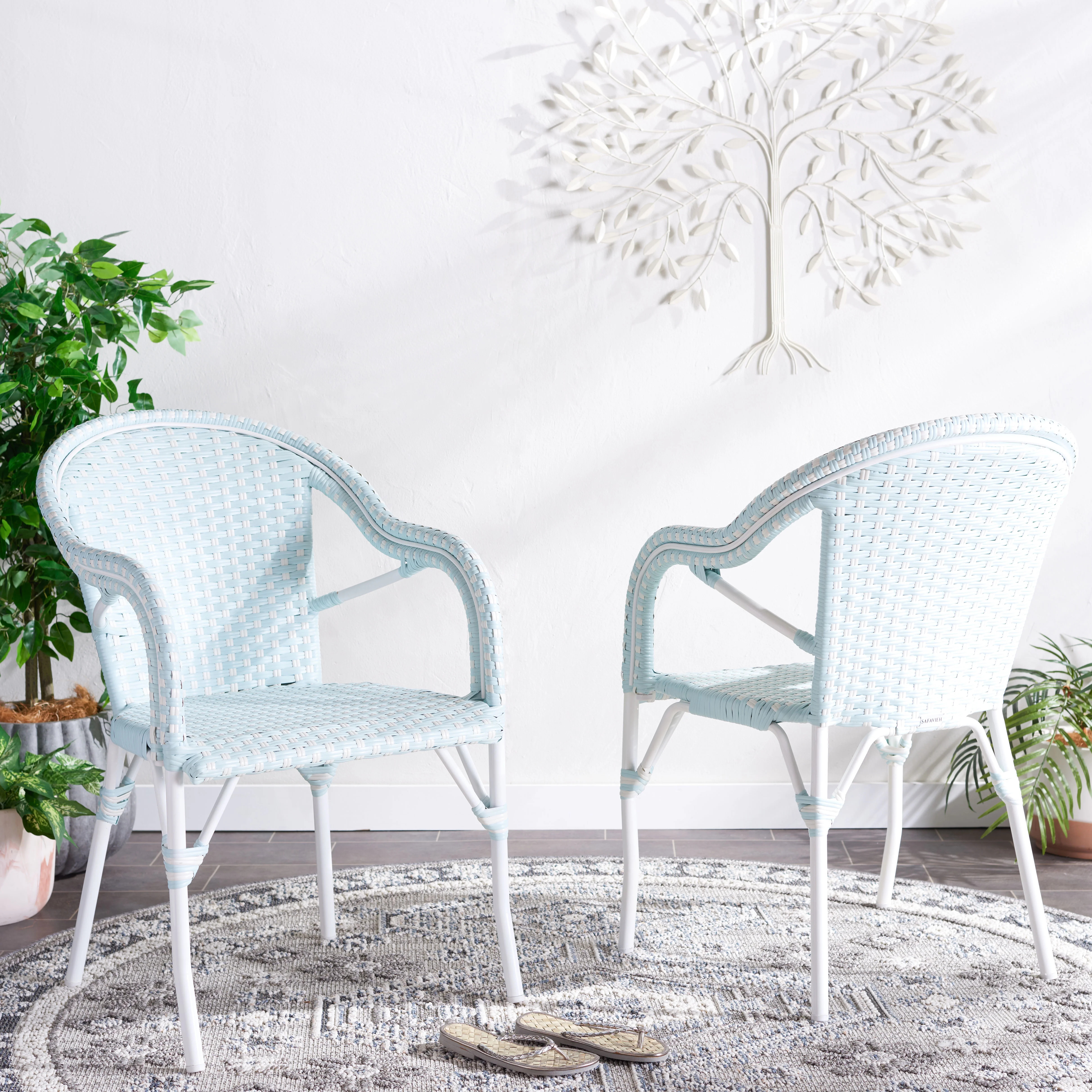 SAFAVIEH California Outdoor Patio Armchair, Baby Blue/White, Set of 2 | Walmart (US)