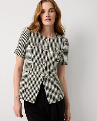 Women's Houndstooth Tweed Jacket in Blk/Ecru/Plm Brz Htooth size 14 | White House Black Market | White House Black Market