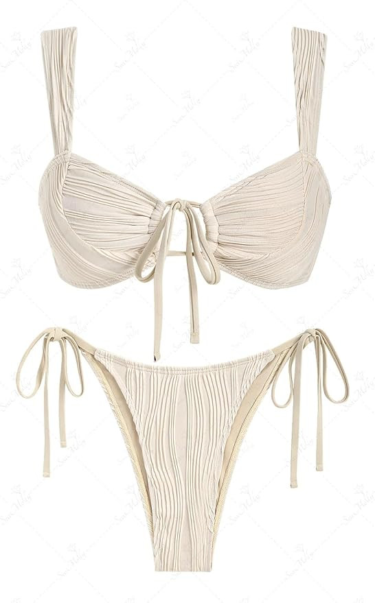 seamoly Swim Suits for Women 2025 Ribbed Tie Front Cutout Cheeky Bikini Sets Open Back Sexy Side ... | Amazon (US)