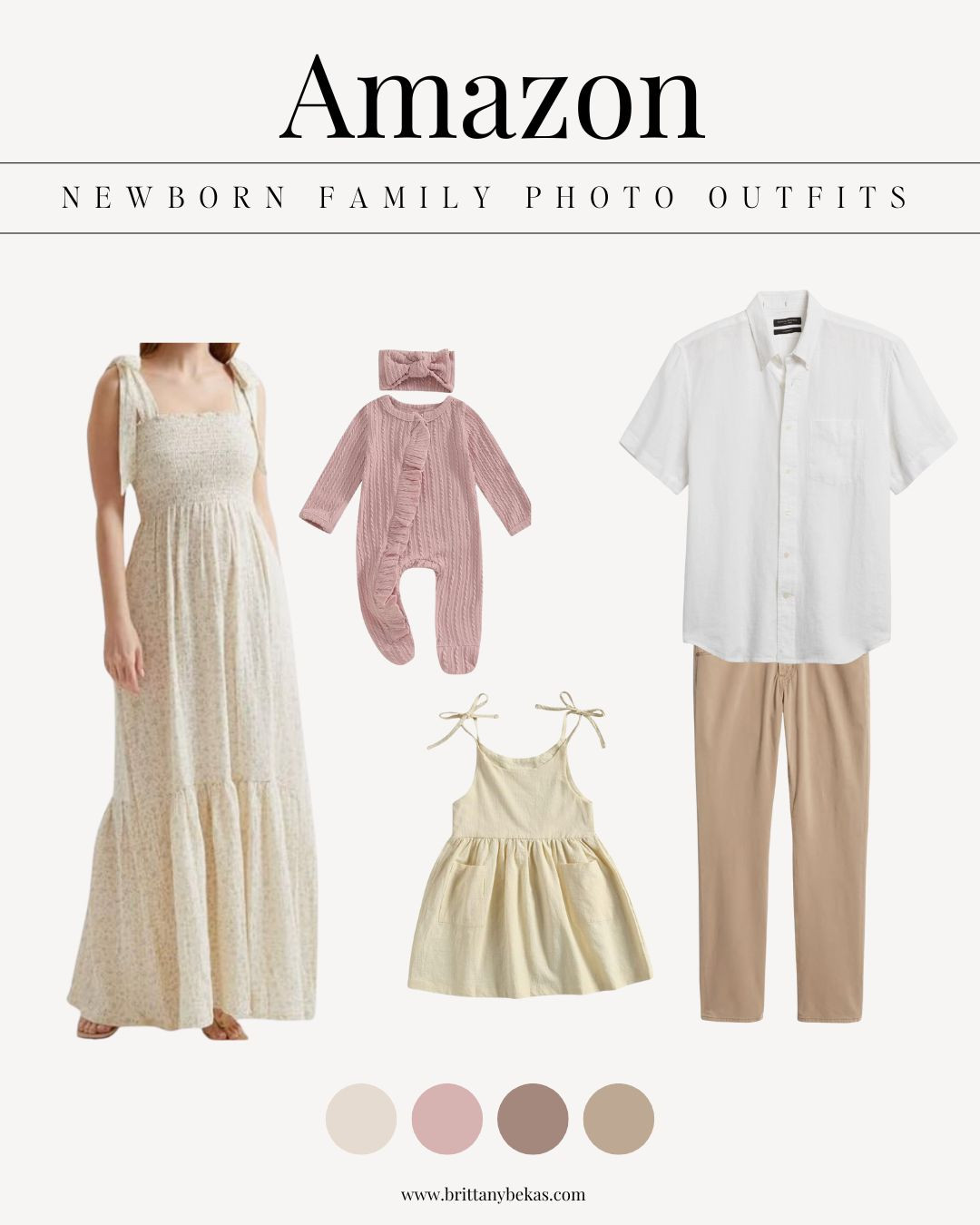 Family photo outfit ideas for newborns and babies. Works for beach family photos or in home newborn pictures. Amazon style. Amazon outfits. This Amazon dress comes in a bunch of different colors and styles and is a great post baby dress and also maternity dress for photos  

#LTKKids #LTKFamily #LTKBaby