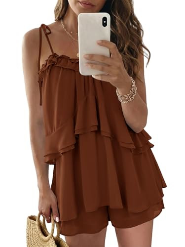 Wenrine Womens Summer Romper Dress Chiffon Spaghetti Strap Sleeveless Ruffle Tiered Short Jumpsui... | Amazon (US)