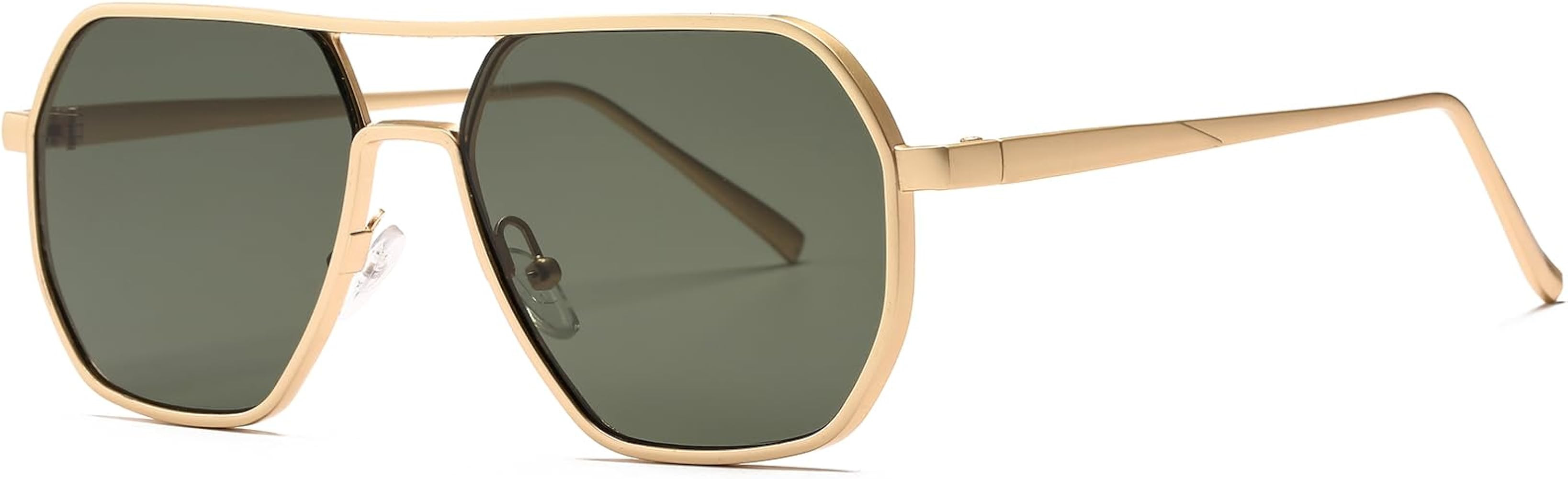 PORADAY Retro Square Sunglasses for Women Men Vintage Shades Classic Double Bridge Metal Sun Glas... | Amazon (US)