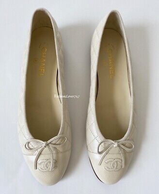NEW $795 CHANEL WHITE PEARL QUILTED CAVIAR LEATHER SHOES BALLET FLATS  41  | eBay | eBay US
