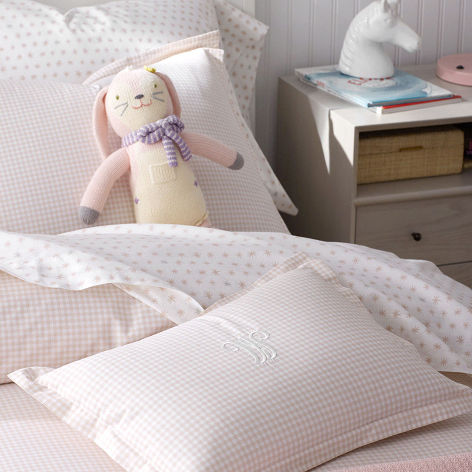 Ditsy Gingham Classic Cool Organic Cotton Percale Bed Sheet Set - Pink, Queen | The Company Store