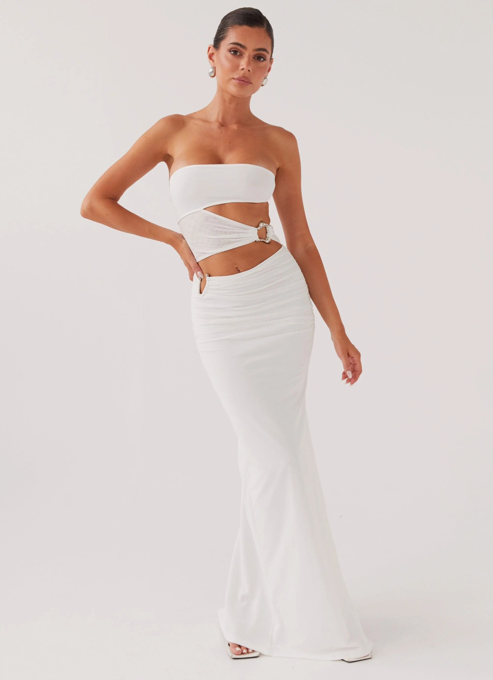 Into Pieces Mesh Maxi Dress - White | Peppermayo (Global)