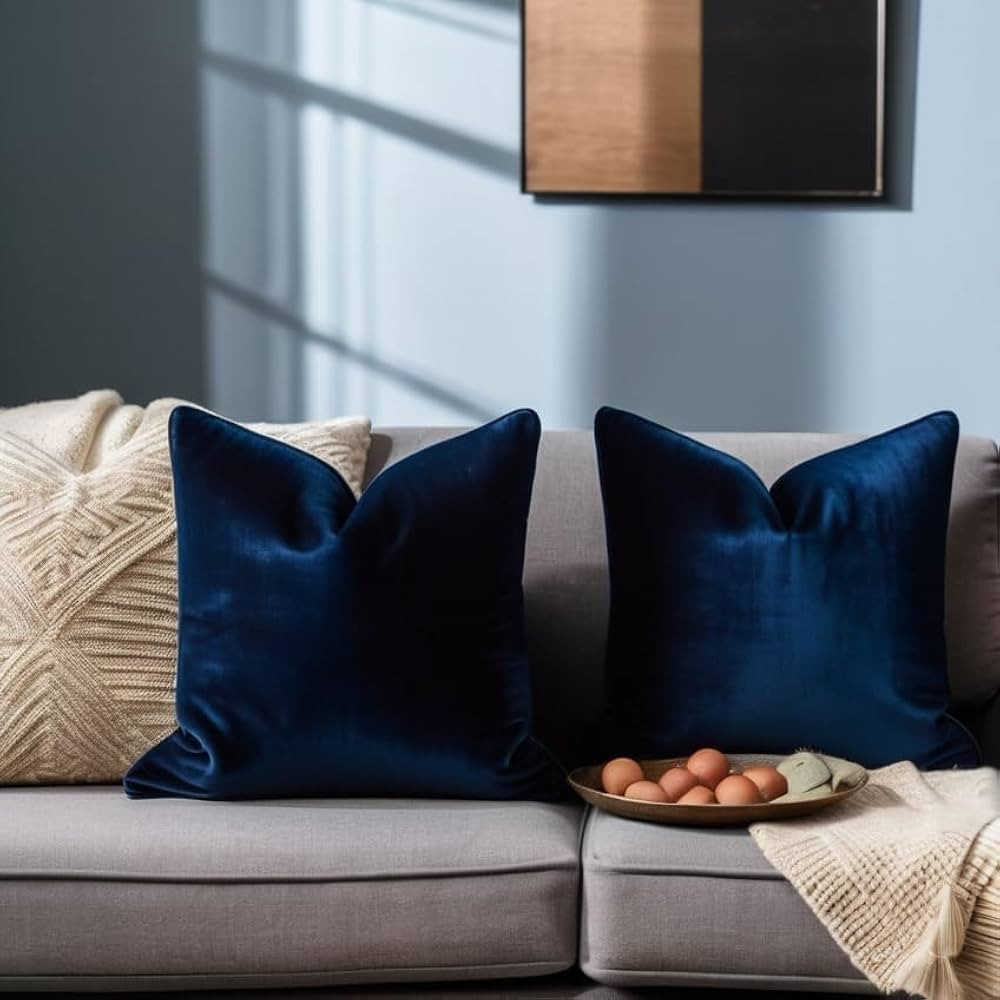 FEVERQIYI 24x24 Velvet Pillow Covers Set of 2 Navy Blue Decorative Square Throw Pillowcase Soft S... | Amazon (US)