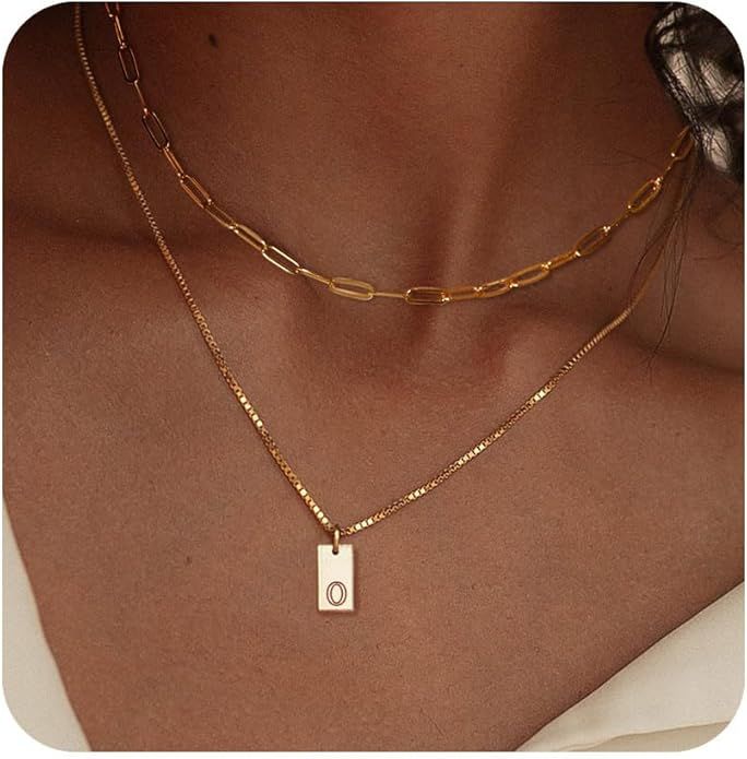 Dainty Gold Initial Necklaces for Women, 14K Gold Plated Layering Paperclip Chain Necklace Person... | Amazon (US)