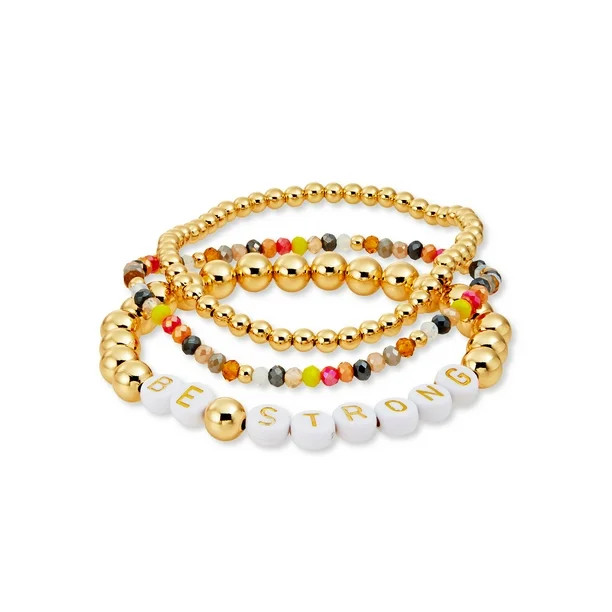 Scoop 14KT Gold Plated Multi-Color "Be Strong" Bead Bracelet, 3-Piece Set | Walmart (US)
