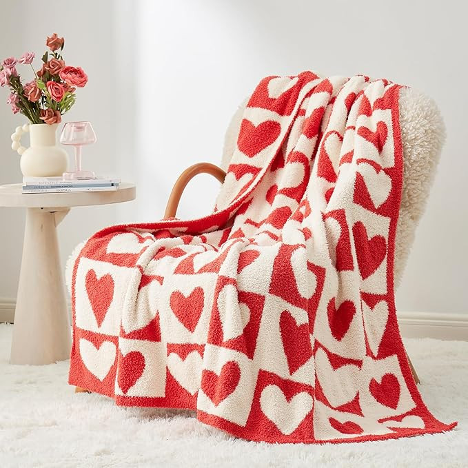 Snuggle Sac Red Checkered Heart Throw Blanket for Her, Knitted Super Soft Cozy Microfiber Blanket... | Amazon (US)