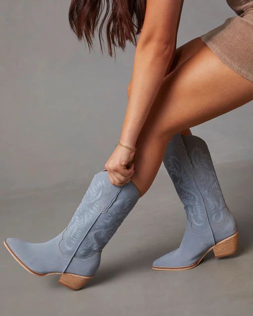 Cassidy Embroidered Heeled Western Boot - Slate Blue | VICI Collection