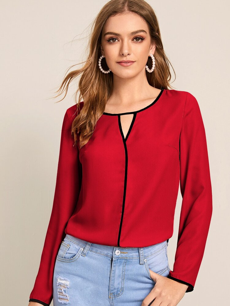 SHEIN Contrast Binding Peekaboo Top | SHEIN