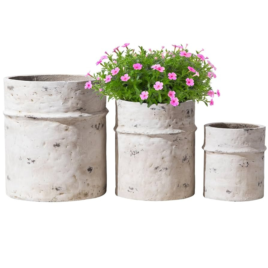 Yundu Concrete Planter Set of 3, 14.5 & 12 & 10.2 inch Plant pots, Modern White Concrete Planter ... | Amazon (US)